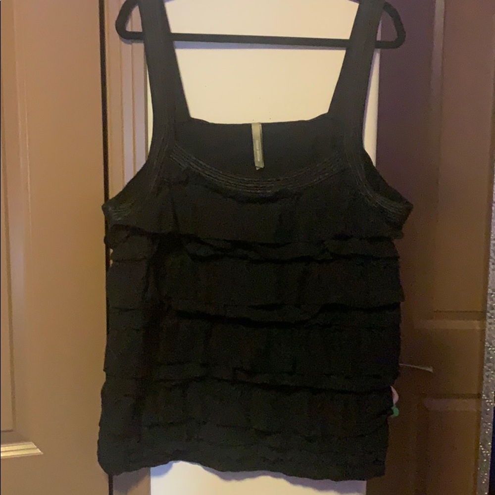 3x black ruffle detail thick strap tank top